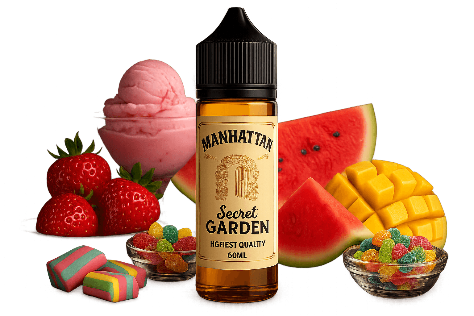 Manhattan Secret Garden - karpuz, çilek ve tropik meyveler ile (koyu tema)